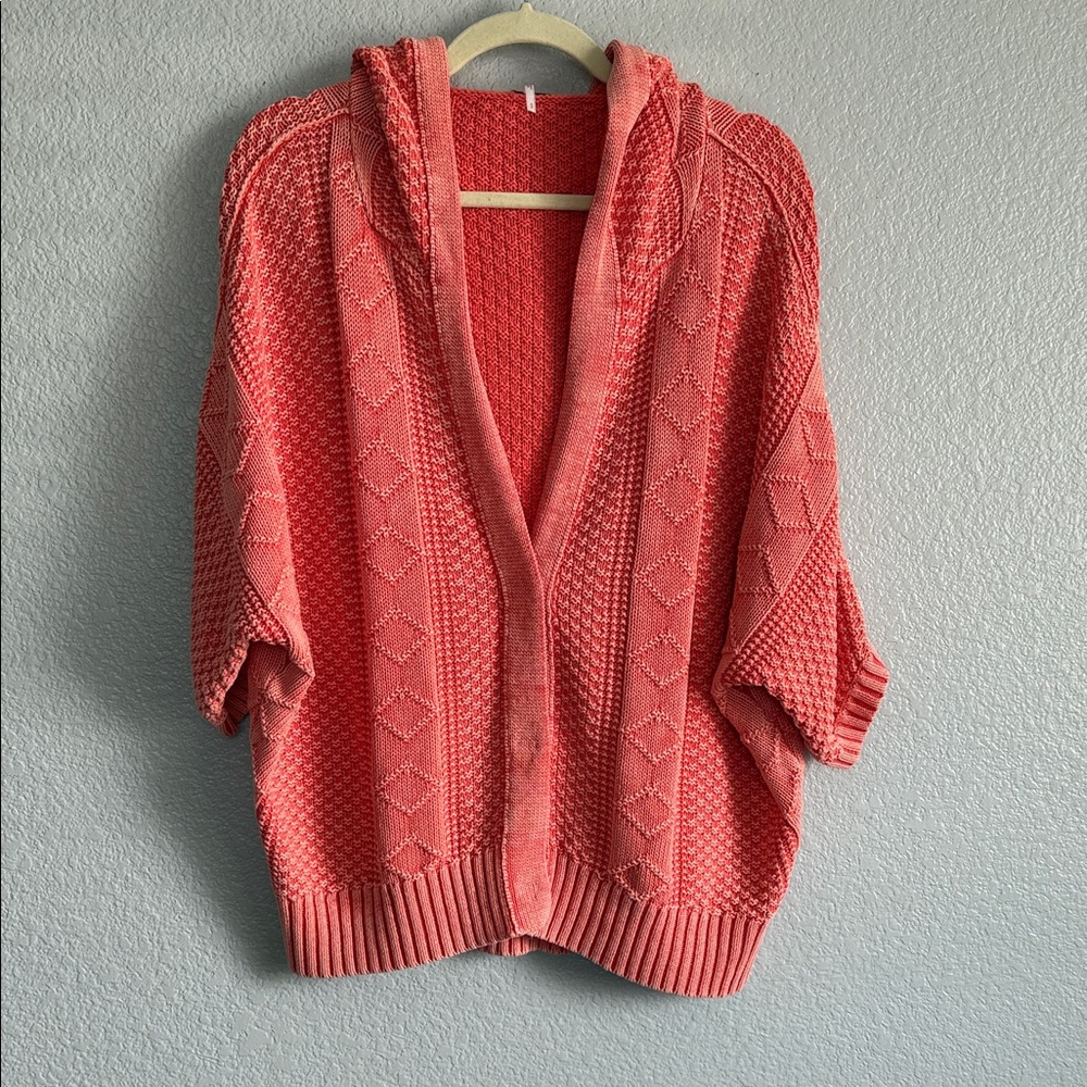 Free People Coral Relaxed Fit Cable Knit Hooded Cardigan
